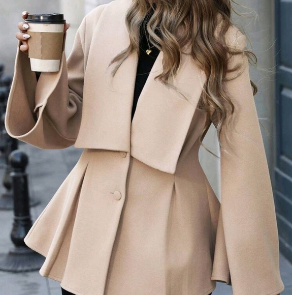 Jackets & Blazers - Women's Elegant Commuter Casual French Collar V-Neck Double Button Overcoat